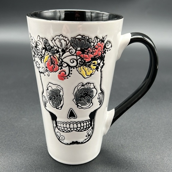 Floral Skull Latte Mug for Dia de los Muertos - Picture 3 of 8